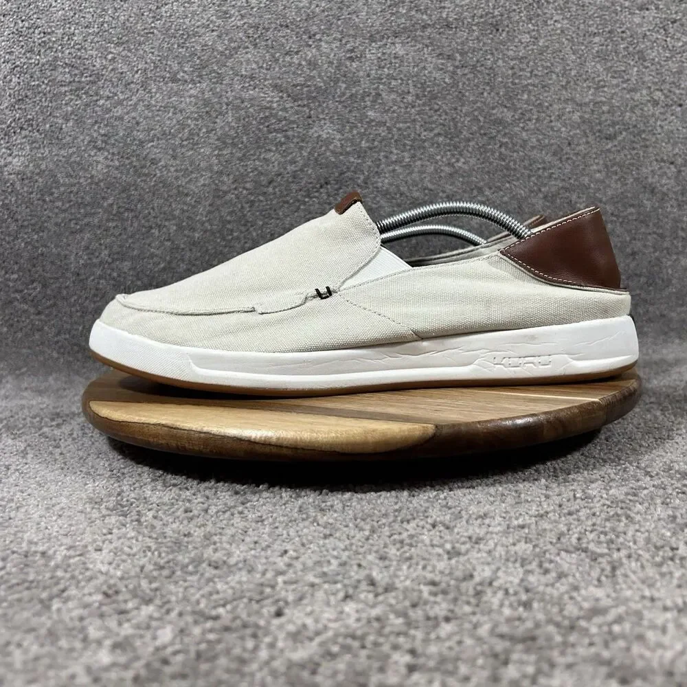 Kuru Pace Mens Sz 13 Dark Ash Canvas Leather Casual Deck Loafer Boat Shoes Used